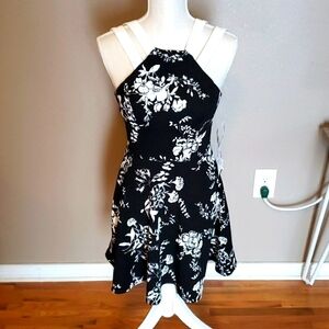 B Darlin Contrast Black and White floral Strapy Sleveless Mini dress